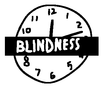 a clock with a censor bar across it, with "blindness" written on itMar 28 2022