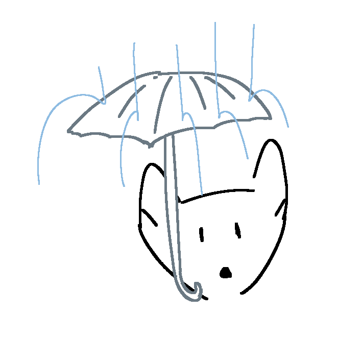 a fox sitting under an umbrella with rain hitting itApr 17 2022