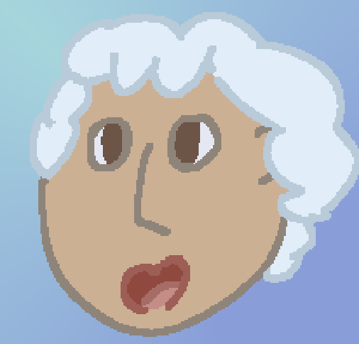 a medium-dark skinned person with silver puffy hair and brown eyes, they are happyJul 10 2022