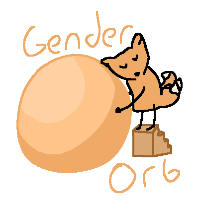 a three tailed fox on a step stool hugging the gender orb (gorb)Feb 08 2022