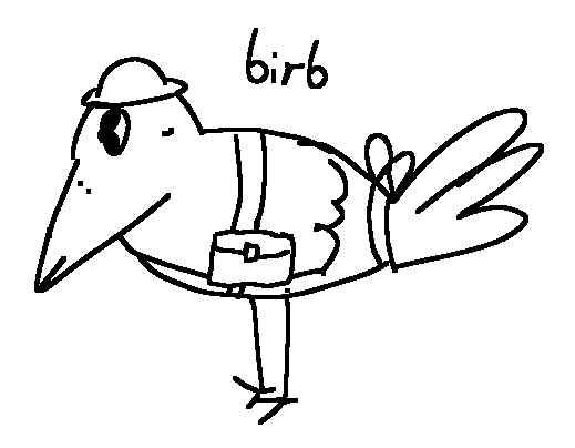 a drawing of a bird with a hat, a messenger bag, and a bow around it's tailFeb 11 2022
