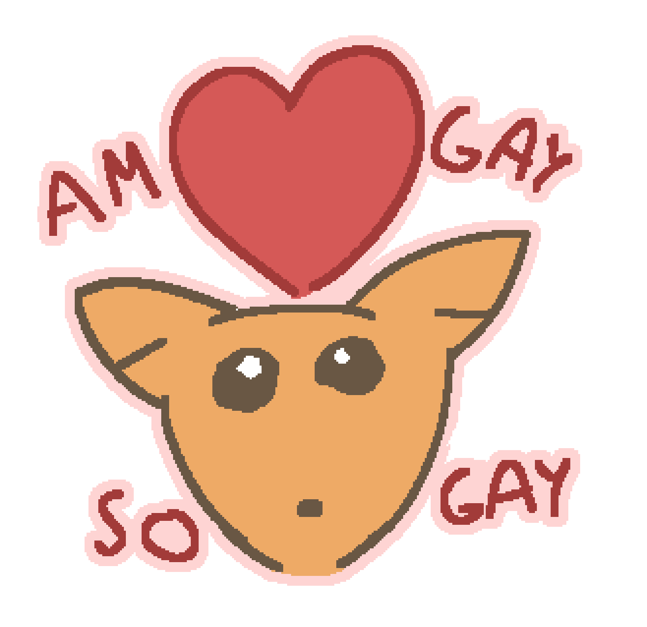 a fox looking lovingly up at a heart above them, text reads "Am Gay, So Gay"Aug 05 2022