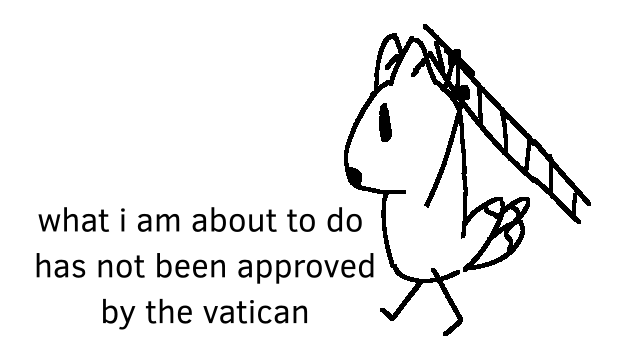 a three tailed fox carrying a ladder. text reads "what i am about to do has not been approved by the vatican", implying the fox is the cause of the immovable ladder at the Church of the Holy Sepulchre.Feb 09 2022